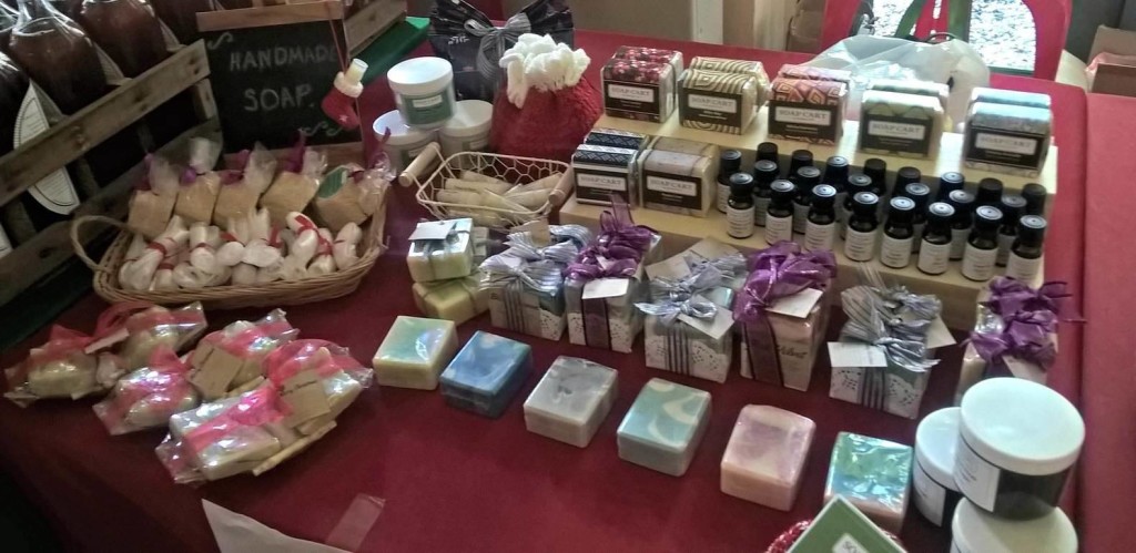Our handmade soaps on display.